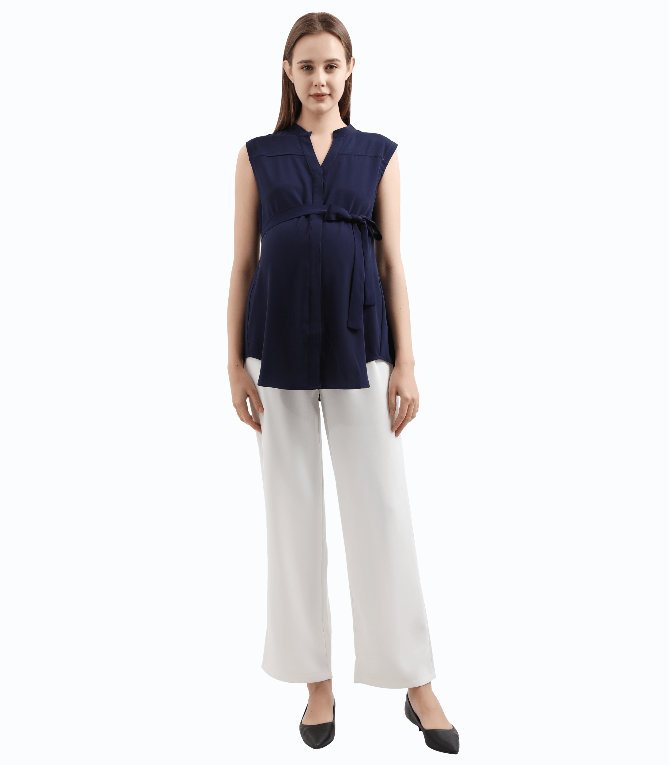V-Neck Sleeveless Tie Front Maternity Blouse